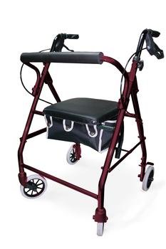 Deluxe Folding Rollator with Padded Basket and Padded Seat - Burgundy