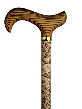 American-Medical-Supply Snake Skin (simulated) Walking Cane with scorched wood Derby Handle and brass band has solid maple wood 35