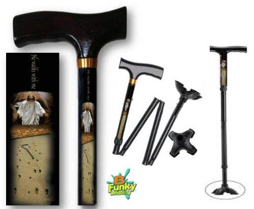 Adjustable Folding Walking Cane with Footed Cane Tip He Walks With Me