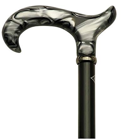 Walking stick cane - Onyx pearl. This walking cane has a derby lucite onyx pearl handle designed for that elegant lady. This walking aid has a 36 inches long hardwood black shaft. This wooden cane has a weight capacity of 250 pounds.