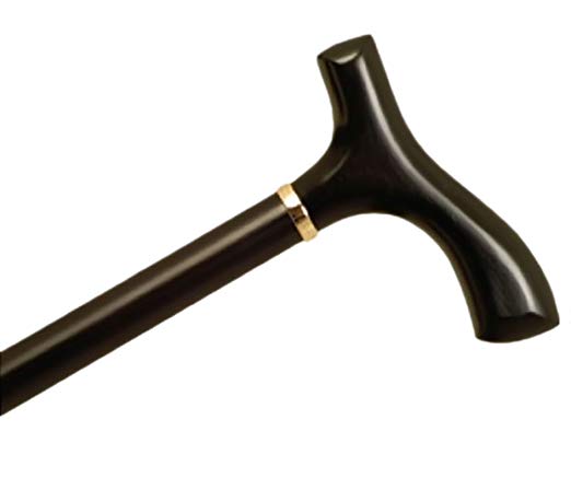 Wood Cane With Fritz Handle and Collar Ladies - Black Stain