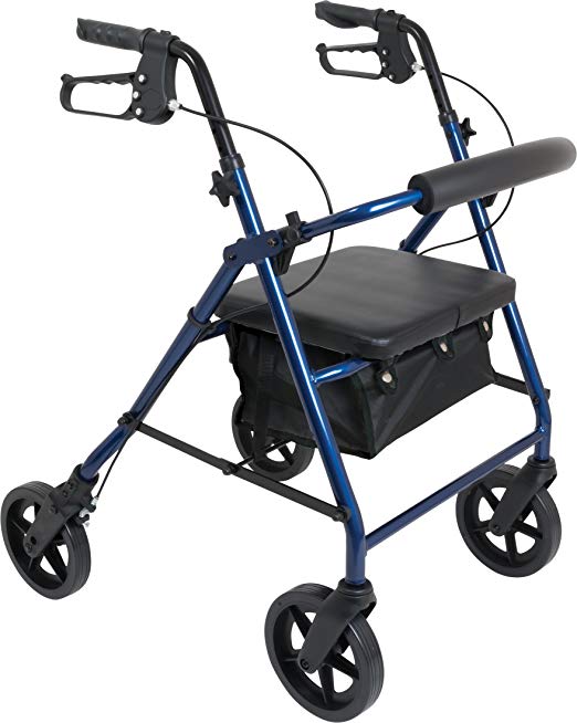 ProBasics Aluminum Deluxe Rollator with 8-inch Wheels, Padded Seat and Backrest, Height Adjustable Handles, Folds for Storage & Transport, 300 Pound Weight Capacity, Blue