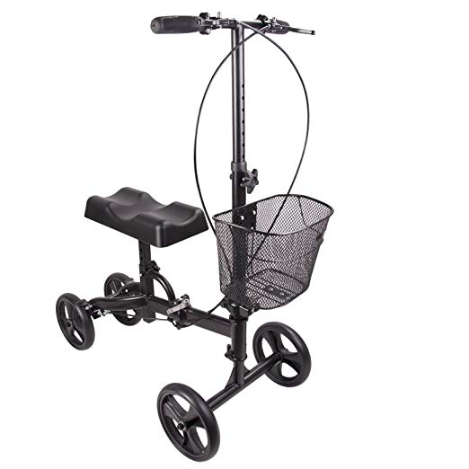 New Steerable Foldable Knee Walker Turning Brake Basket Drive Cart Crutch Alternative (Black)