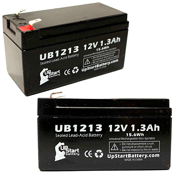 2x Pack - UB1213 Universal Sealed Lead Acid Battery Replacement (12V, 1.3Ah, 1300mAh, F1 Terminal, AGM, SLA) - Includes 4 F1 to F2 Terminal Adapters - Compatible w/CSB/Prism GH1213, Werker WKA12-1.3F