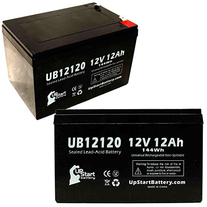 2x Pack - DDC Shoprider Scootie Battery - Replacement UB12120 Universal Sealed Lead Acid Battery (12V, 12Ah, 12000mAh, F1 Terminal, AGM, SLA) - Includes 4 F1 to F2 Terminal Adapters