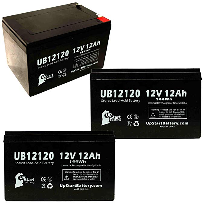 3x Pack - B & B Battery EP12-12 Battery - Replacement UB12120 Universal Sealed Lead Acid Battery (12V, 12Ah, 12000mAh, F1 Terminal, AGM, SLA) - Includes 6 F1 to F2 Terminal Adapters