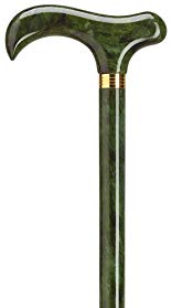 Ladies Derby Handle Cane. Unique, Green Fern Print on Maple Wood Shaft With Matching Solid Wood Derby Handle. Cane is 34.5
