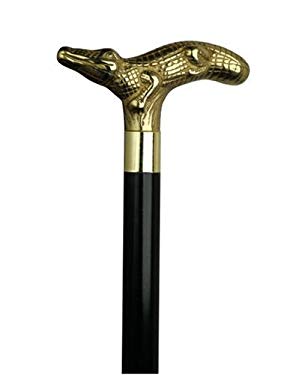 Unisex Alligator Cane Black Shaft, Solid Brass Handle -Affordable Gift! Item #HAR-9111908