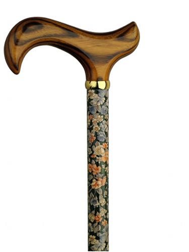 Walking Cane-fall Harvest-This walking stick cane has an elegant floral print on maple wood shaft with scorched derby handle. This wooden cane has a weight capacity of 250 pounds and 36 inches long