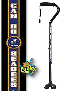 Adjustable Walking Cane Foam Handle Quad Footed Four Pointed Cane Tip US Navy Sea Bees Military Cane