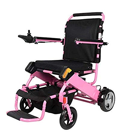 SELF Motorized Wheelchair Foldable Electric Wheelchair - FDA Approved, with 2 Powerful Motors, Durable, Safe, Lightweight, Easy to Store, Easy to Carry (Pink)