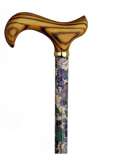 Walking Cane-Lavander lace-This walking stick cane has an elegant floral print on maple wood shaft with scorched derby handle. This wooden cane has a weight capacity of 250 pounds and 35 inches long.
