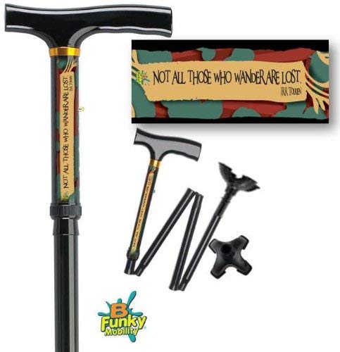 Adjustable Folding Walking Cane with Footed Cane Tip Tolkien Hobbit Quote