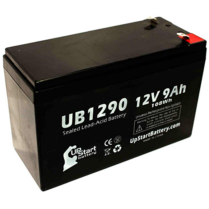 Opti 280e Battery - Replacement UB1290 Universal Sealed Lead Acid Battery (12V, 9Ah, 9000mAh, F1 Terminal, AGM, SLA) - Includes TWO F1 to F2 Terminal Adapters