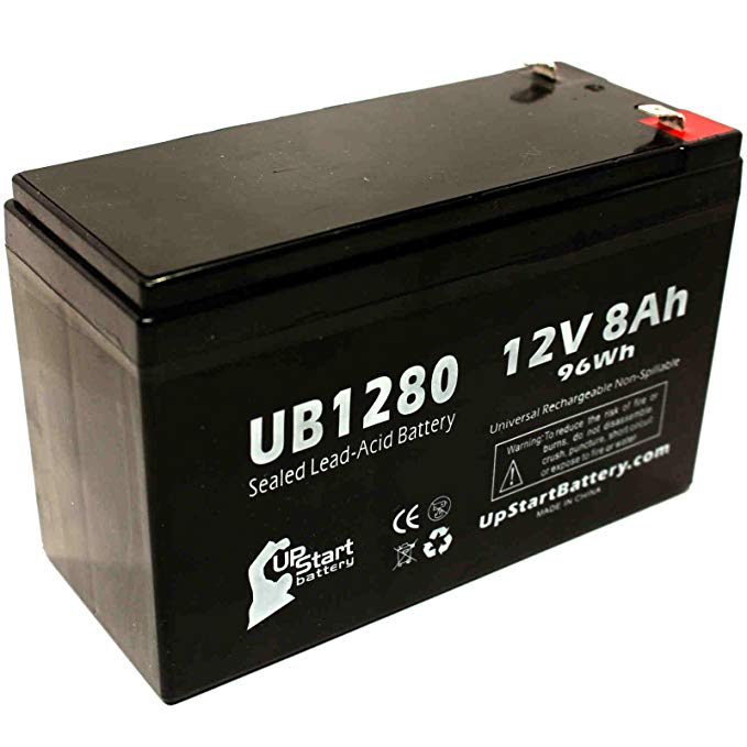 Light Alarms M10 Battery - Replacement UB1280 Universal Sealed Lead Acid Battery (12V, 8Ah, 8000mAh, F1 Terminal, AGM, SLA) - Includes TWO F1 to F2 Terminal Adapters
