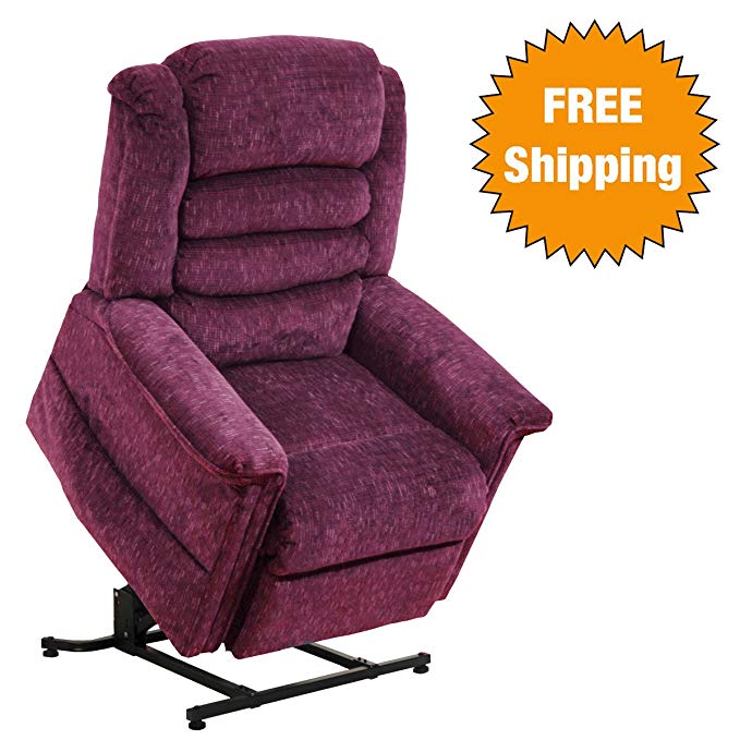 Catnapper Power Lift Full Lay-Out Recliner with Deluxe Heat & Massage - Plush Chaise Seating - Soft and durable polyester fabric (Vino) - Weight Capacity 350 lb.