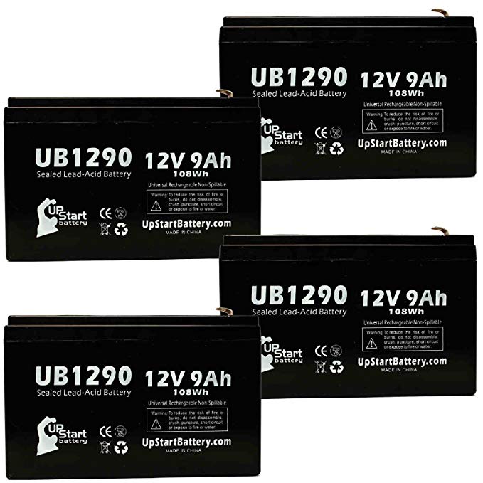 4 Pack - UB1290 Universal Sealed Lead Acid Battery Replacement (12V, 9Ah, 9000mAh, F1 Terminal, AGM, SLA) - Includes 8 F1 to F2 Terminal Adapters & Also Replaces CYBERPOWER CP1500AVRLCD