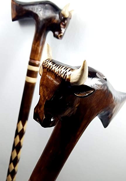 oleksandr.victory Cane Walking Stick Wooden Stick Handmade Men's Accesories (34 inch, Bull)
