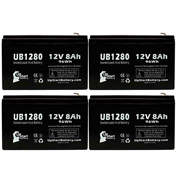 4x Pack - APC SMART-UPS 1500 SUM1500RMXL2U Battery - Replacement UB1280 Universal Sealed Lead Acid Battery (12V, 8Ah, 8000mAh, F1 Terminal, AGM, SLA) - Includes 8 F1 to F2 Terminal Adapters