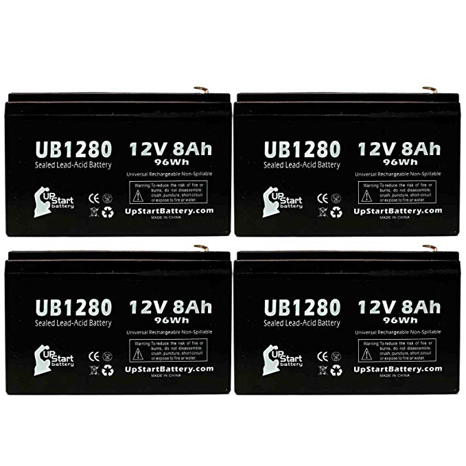 4x Pack - Kung Long WP7.2-12 Battery - Replacement UB1280 Universal Sealed Lead Acid Battery (12V, 8Ah, 8000mAh, F1 Terminal, AGM, SLA) - Includes 8 F1 to F2 Terminal Adapters