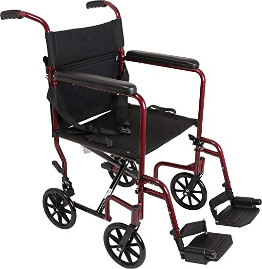 ProBasics Aluminum Transport Wheelchair - 19” Wheel Chair Transport Chair - Burgundy