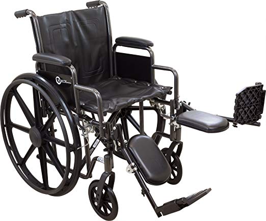 ProBasics Comfort Standard Wheelchair - Height Adjustable Seat - Flip Back Desk Arms - 300 Pound Weight Wapacity - Black - Elevating Leg Rest - 20