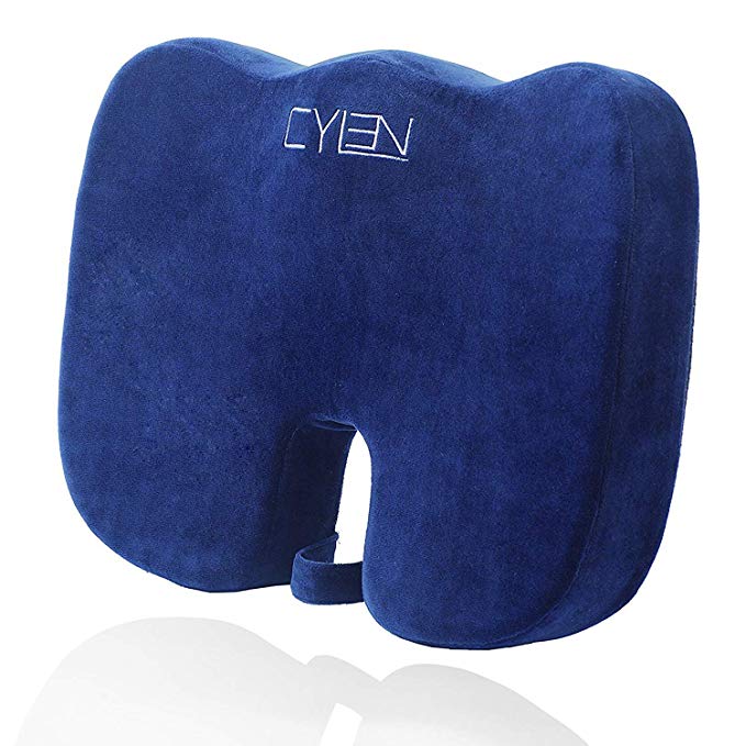 CYLEN -Memory Foam Bamboo Charcoal Infused Ventilated Orthopedic Seat Cushion for Car and Office Chair - Washable & Breathable Cover (Navy Blue)
