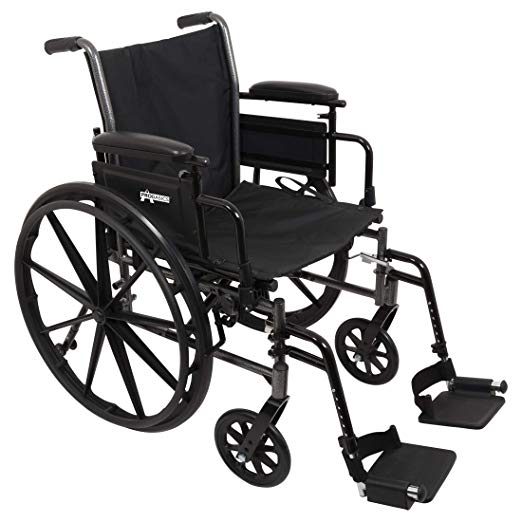 ProBasics Lightweight Wheelchairs For Adults - Height Adjustable Seat - Flip Back Height adjustable Desk Arms - 2 inch Seat Extension - 300 Pound Weight Capacity - Black - Swing-Away Foot Rest - 20