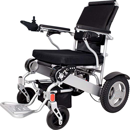 SELF FDA Registered D09 Foldable Motorized Wheelchair Electric Power Wheelchair - Lightweight and Durable - Weighs only 58 lbs with Battery - Supports 400 lb (Silver)