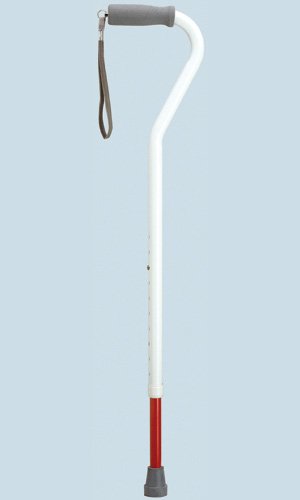 Walking Cane - Offset blind canes has comfortable grey foam handle with strap. Shaft is made of white powder coated 7/8