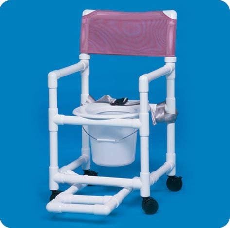Ipu 12973300 Shower Chair / Commode With Footrest, Seatbelt And Pail Standard Line Fixed Arms Pvc Mesh Backrest 17 Inch Vl Sc17 P Frsb White Box Of 1
