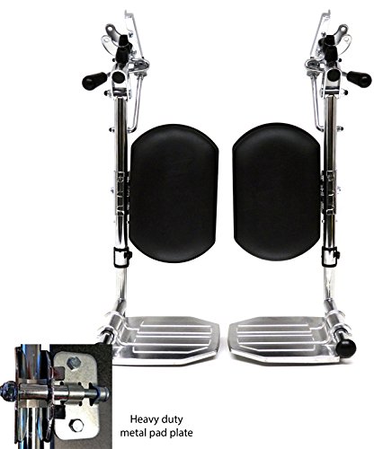 Heavy Duty Chrome Wheelchair Legrests with Aluminum Footplates & Black Calf Pads (Pair), 1-3/8