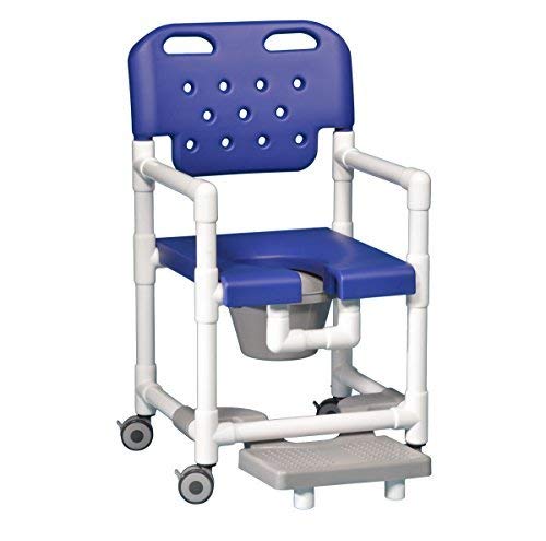 IPU ELT820 P FR Elite Rolling Shower Commode Chair with Footrest for use over existing Toilet, in the Shower and Bedside (Blue)