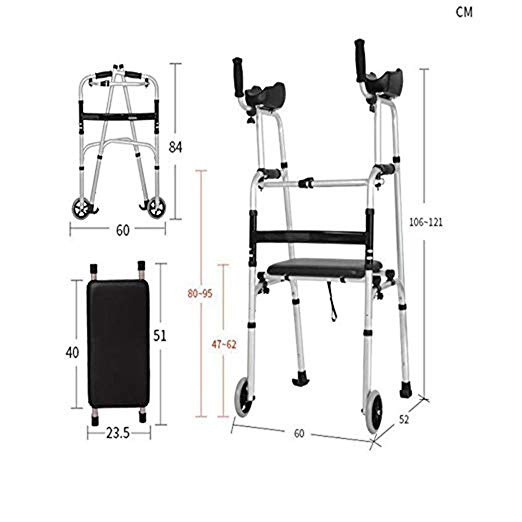 XIHAA Elderly People Walker Height Adjustable Folding Aluminum Alloy Pulley Disabled Person Walking Rehabilitation Equipment Bathroom Bath Chair(Dual Wheeled)