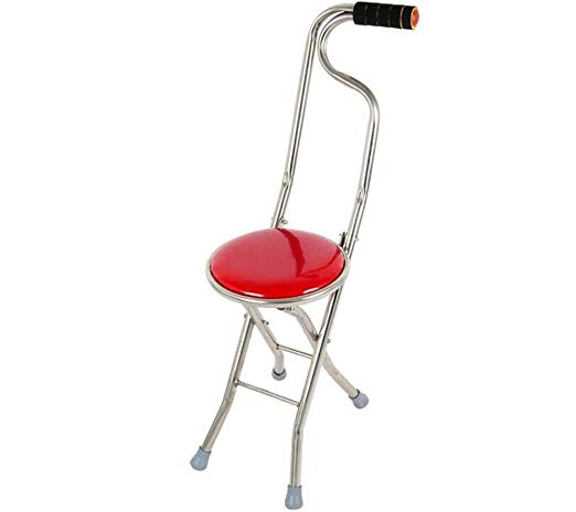Canes Adjustable Walking Crutches Folding Travel Cane Walking Stick Seat Camp Stool Chair hiking stick cane（Red）