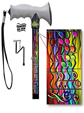 Folding Walking Cane Gel Grip Handle Collapsible Musical Notes Rainbow Design