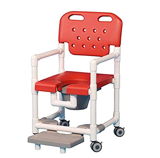 IPU ELT817 P FR Elite Rolling Shower Commode Chair for use over existing Toilet, Bedside, and in the Shower (Red)