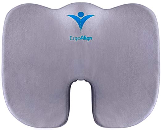 ErgoAlign Ergonomic Memory Foam Orthopedic Coccyx Relief Seat Cushion (100% Money Back Guarantee) Best for Wheelchair, Office Chair Pad, Travel Seat Pillow or Home Sciatica (Gray/Grey)