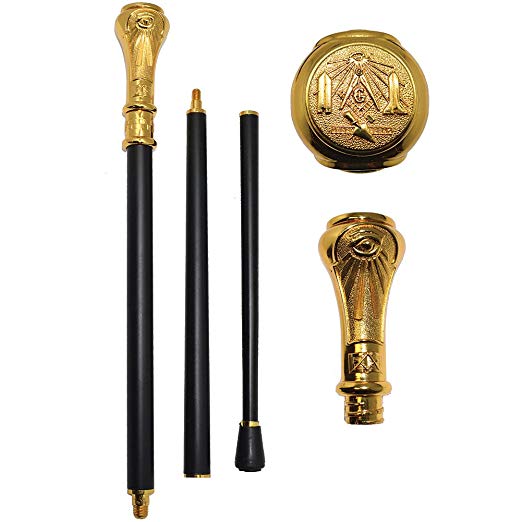 Masonic Walking Stick w/ Solid Metal Handle Gold Color