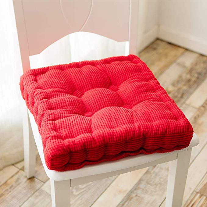 Peacewish Thicker Square Seat Cushion for Home Office Kitchen Indoor Solid Color Chair Pads (Red, L)