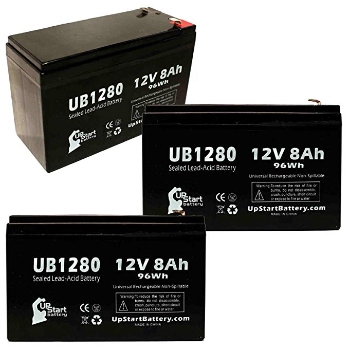3x Pack - Acme Security System 626 Battery - Replacement UB1280 Universal Sealed Lead Acid Battery (12V, 8Ah, 8000mAh, F1 Terminal, AGM, SLA) - Includes 6 F1 to F2 Terminal Adapters