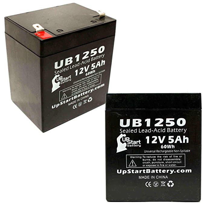 2x Pack - Belkin F6C1100-UNV Battery - Replacement UB1250 Universal Sealed Lead Acid Battery (12V, 5Ah, 5000mAh, F1 Terminal, AGM, SLA) - Includes 4 F1 to F2 Terminal Adapters