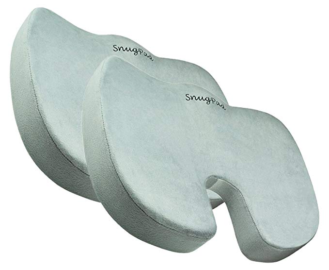 SnugPad Coccyx Orthopedic Memory Foam Seat Cushion for Back Pain Relief and Sciatica and Tailbone Pain - Ideal for Office Chair and Car Driver Seat Pillow