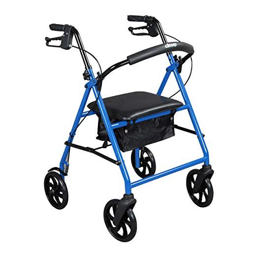 Drive Medical Steel Walker Rollator with 8 Inch Wheels, Blue