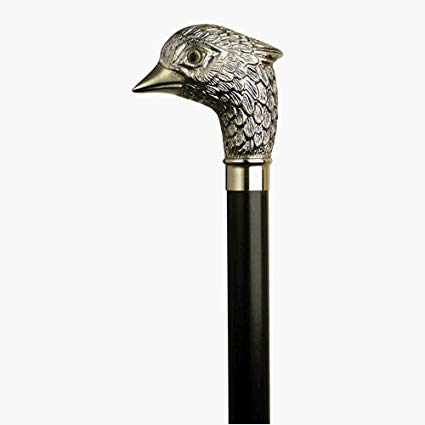 Walking Cane - Men's imported English golf shaped silver finish bird head handle, black tapered maple shaft, 36