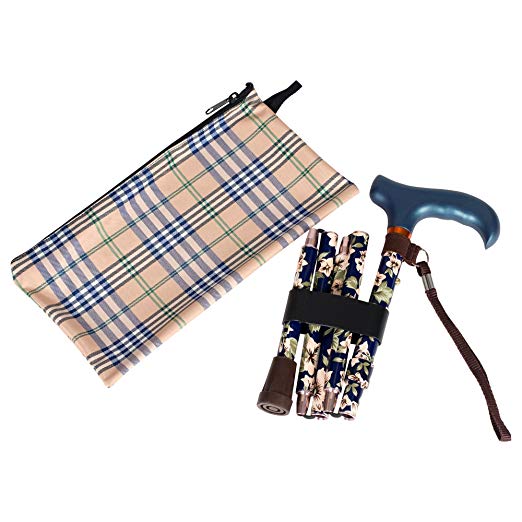 Folding Adjustable Derby Cane Dogwood Aluminum Shaft , Dark Blue Solid Wood Handle -Affordable Gift! Item #DHAR-9052721