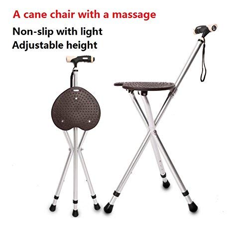 Cane Seat Massage Canes Chair Walking Stick Folding Cane Seat 300 lbs Capacity Type Light Adjustable Height Heavy Duty Portable Fishing Rest Stool with LED Light for Elder Parents Gift