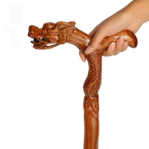 BHXUD Walking Sticks Dragon Shaped Handle Walking Cane Made of Red Wood Strong and Sturdy