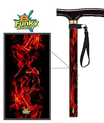 Adjustable T Handle Walking Cane with Flames