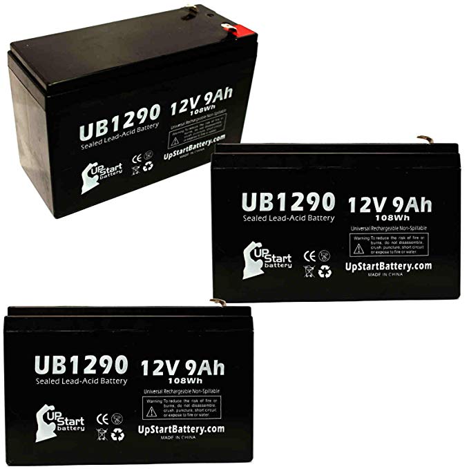 3x Pack - MINUTEMAN PRO1500E Battery - Replacement UB1290 Universal Sealed Lead Acid Battery (12V, 9Ah, 9000mAh, F1 Terminal, AGM, SLA) - Includes 6 F1 to F2 Terminal Adapters